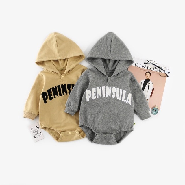 フード付きロゴプリントスエットベビーロンパース/カバーオール キッズ