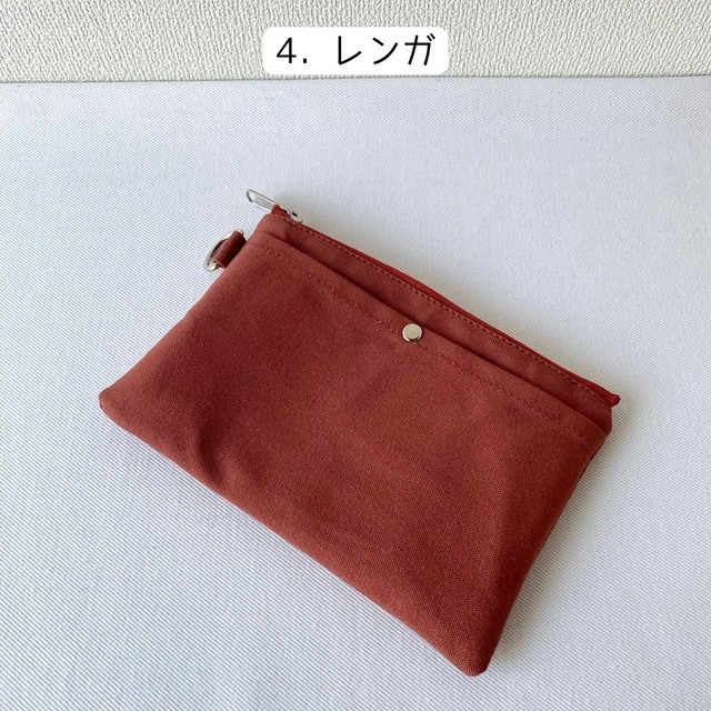 【全6色】外ポケット付きポーチ／倉敷帆布 11号帆布【受注制作】