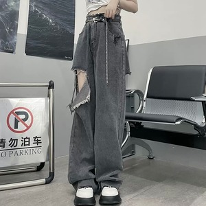 【予約】high-waisted distressed denim pants