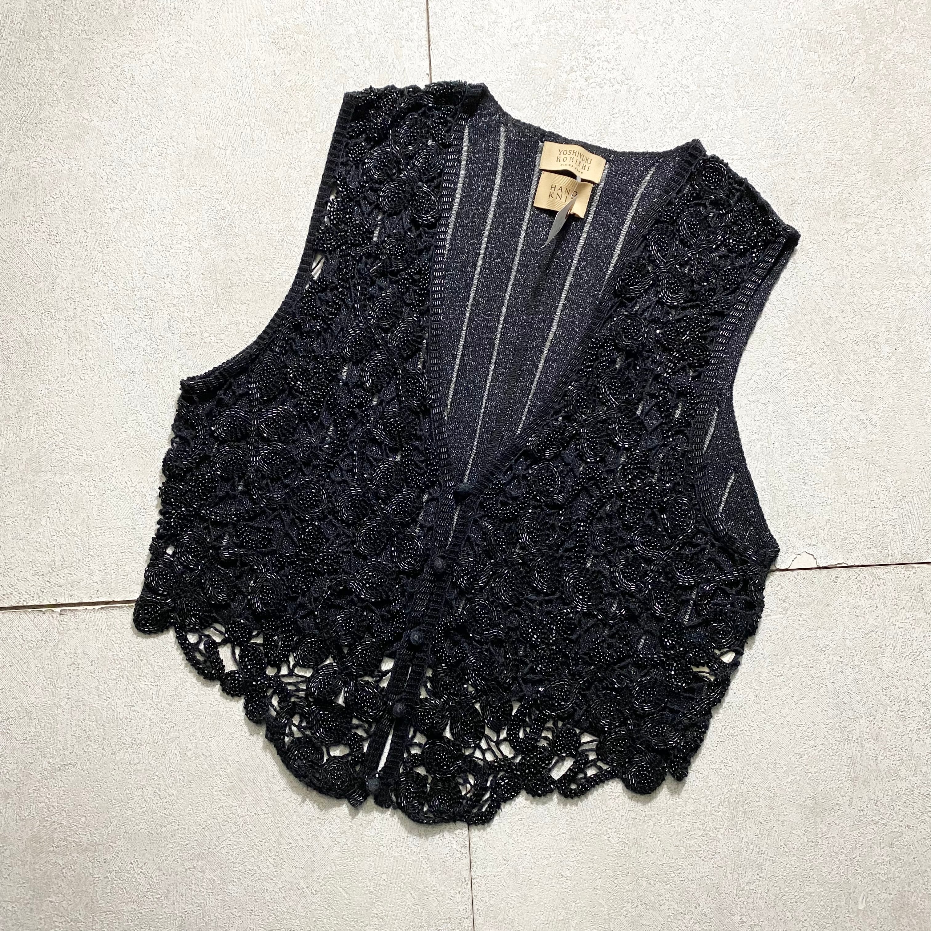 vintage YOSHIYUKI KONISHI lace design hand knit vest | NOIR ONLINE