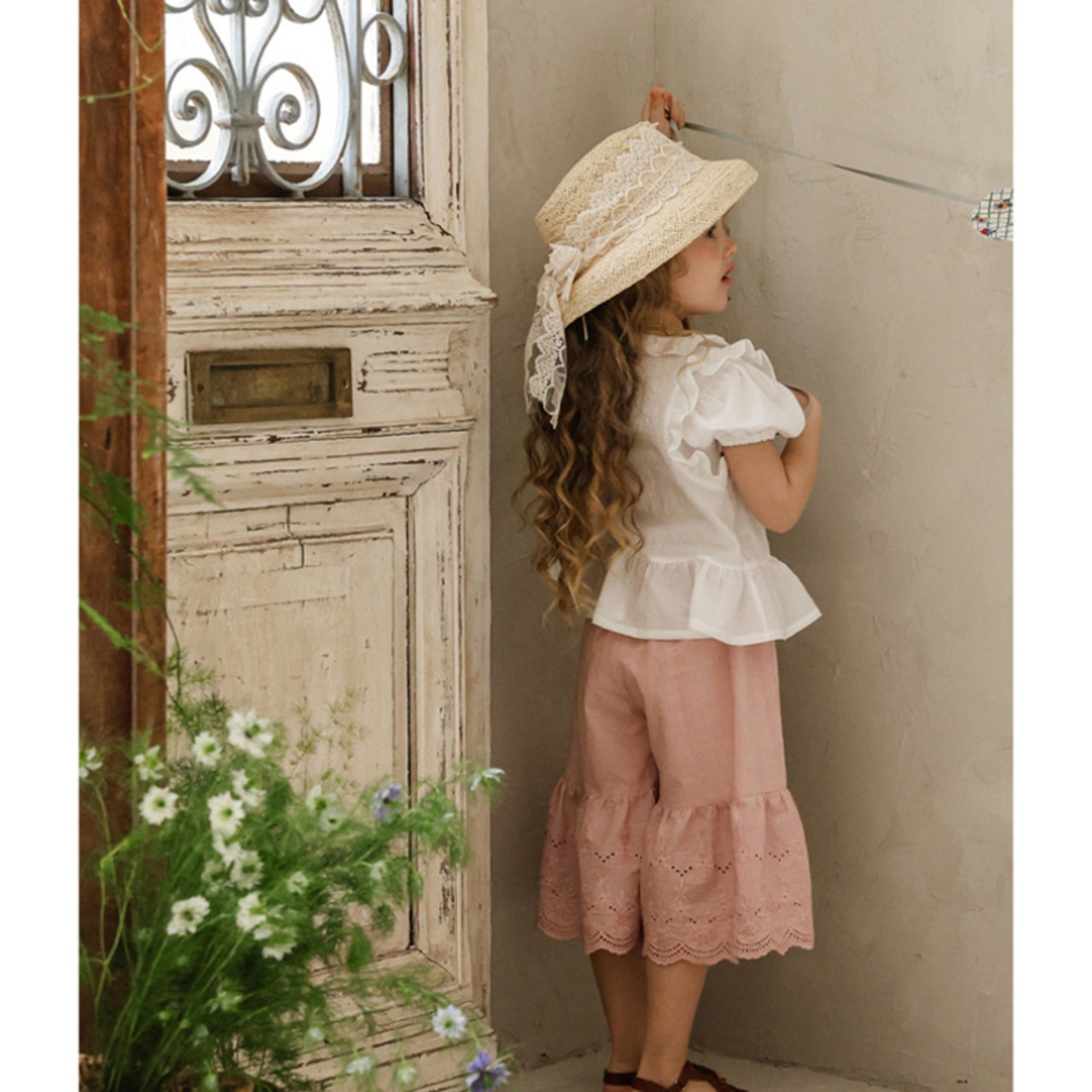 夏フリル付きレトロブラウス