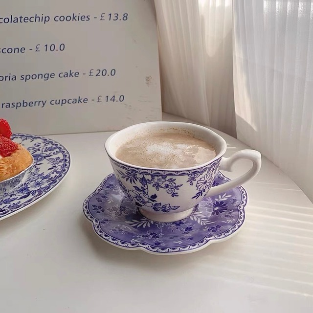 送料無料 コーヒー 紅茶兼用 韓国風マグカップ ソーサーセット フラワーカップ マグカップ カップ レトロ 紅茶カップ ソーサーセット韓国雑貨 北欧風 鏡ちゃんの雑貨屋