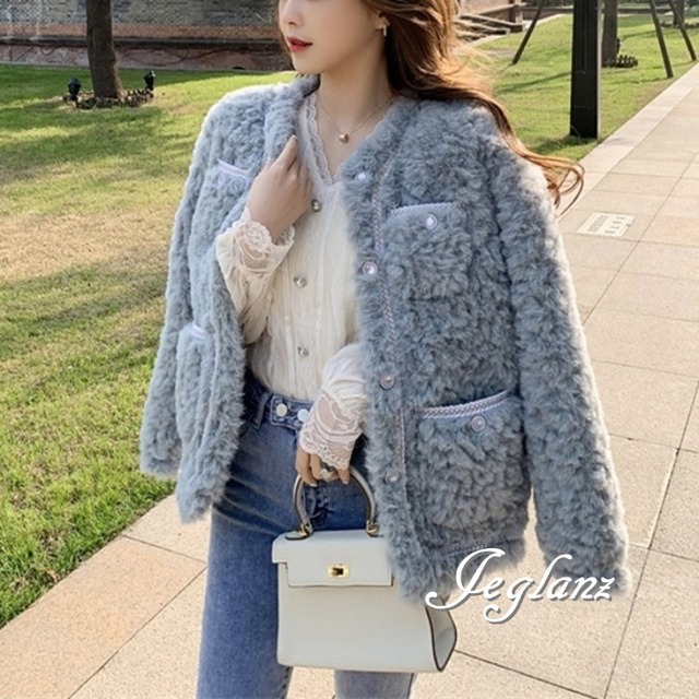 3色 ファーコート エコファー ブルゾン ジャケット ウォーム感（M5204）τ