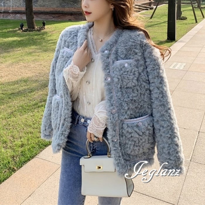 3色 ファーコート エコファー ブルゾン ジャケット ウォーム感(M5204)τ