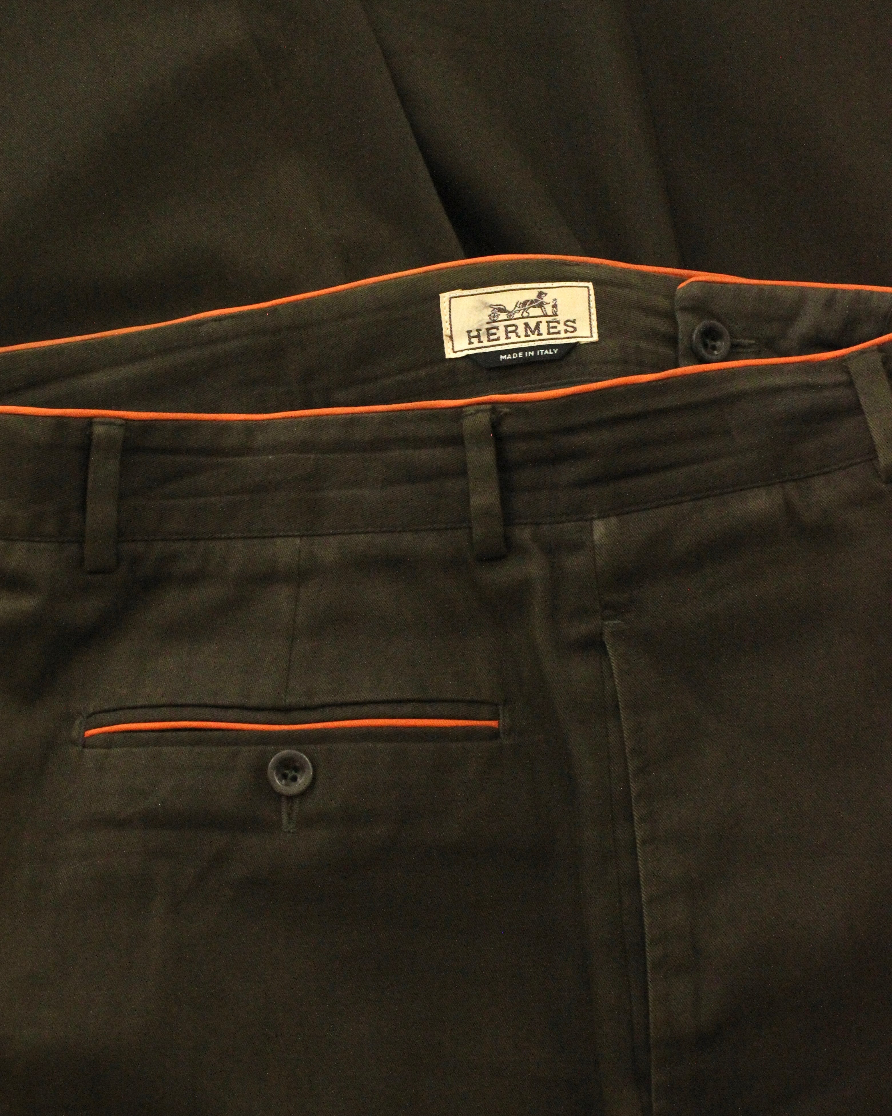 HERMES Orange Piping Cotton Slacks ITALY製
