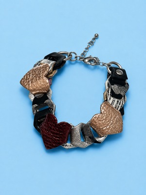 受注生産[松浦志穂×OMNES] Leather Chain Bracelet HEART BLACK
