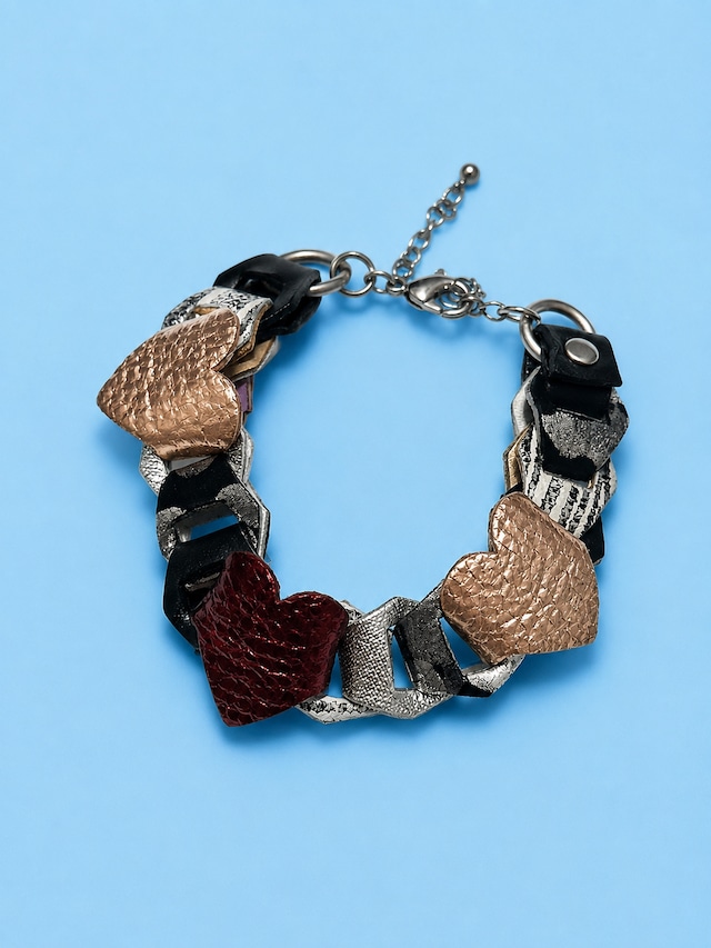 受注生産[松浦志穂×OMNES] Leather Chain Bracelet HEART BLACK