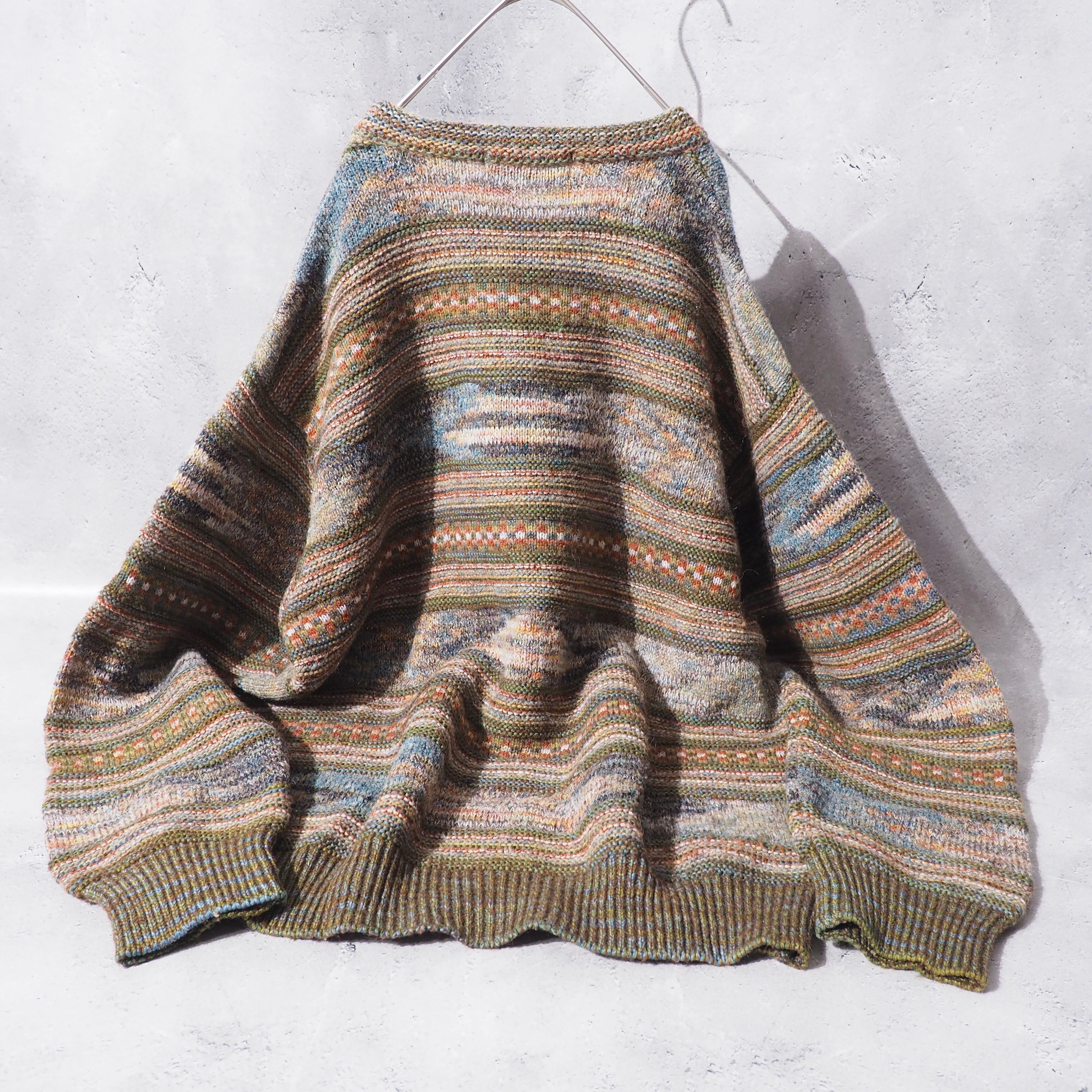 1980s " Made in Italy " Colorful mosaic × Border pattern vintage loose knit