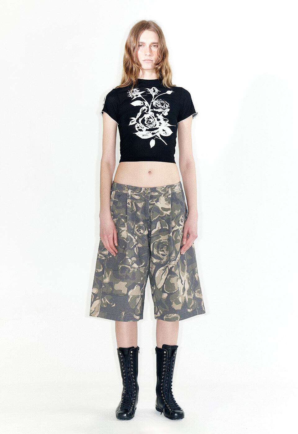 OPEN YY] CAMO CARGO MIDI SHORTS, KHAKI 正規品 韓国ブランド 韓国