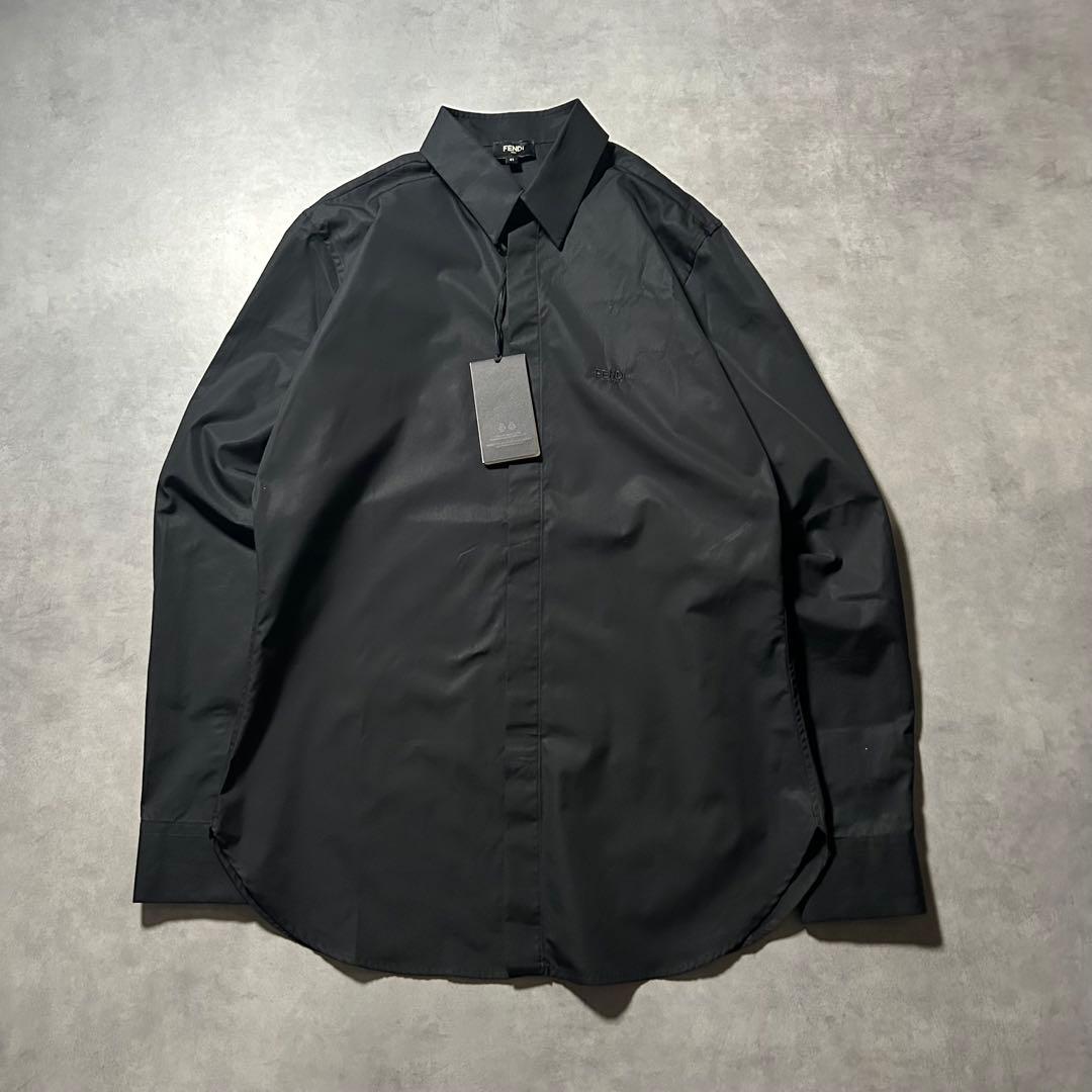 【NA】」FENDI フェンディ 新品未使用 ブラック ワンポイントロゴ シャツ