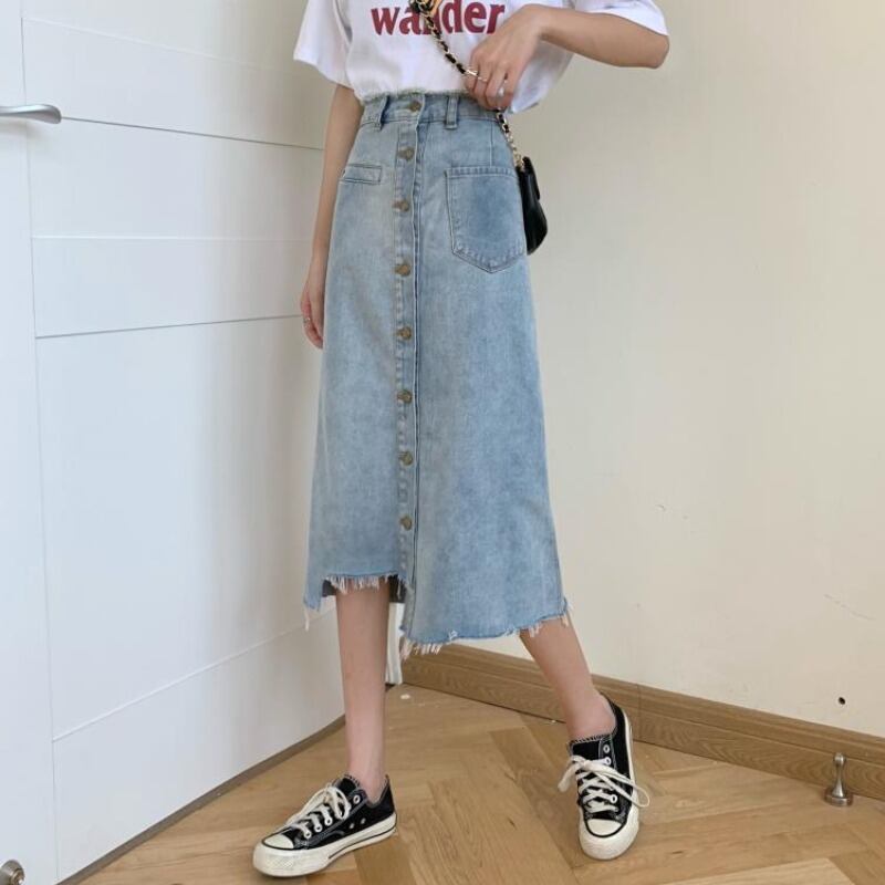 2020年夏のヒップスカートの新バージョンは、薄くて不規則なスカート、女性のワイルドなハイウエストデニムAラインスカートです。 1号婦人91806566849