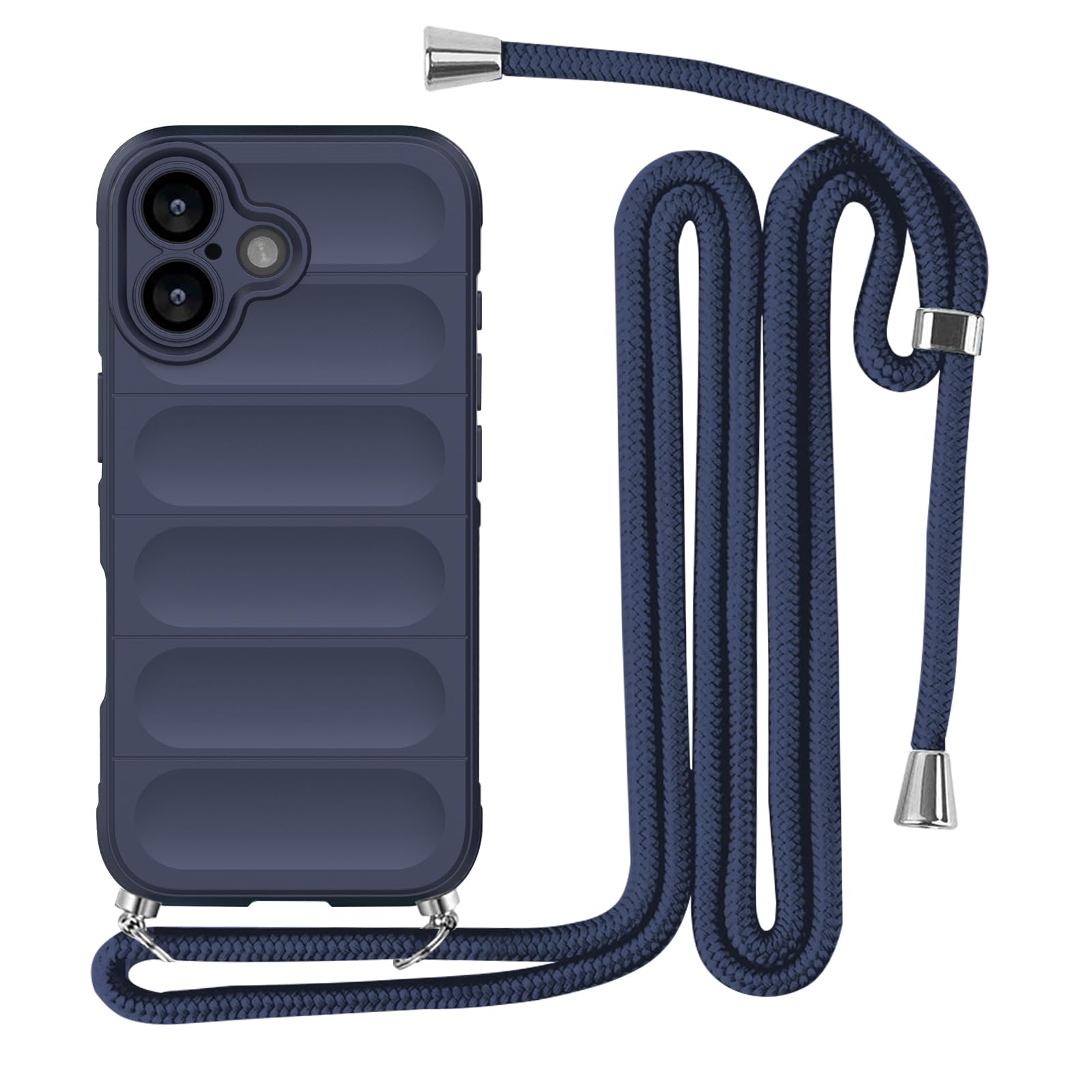 Jaligel iPhone 17 用 ケース ショルダー ネックストラップ 耐衝撃 肩掛け 軽量 アイフォン17 スマホケース ミッドナイトブルー