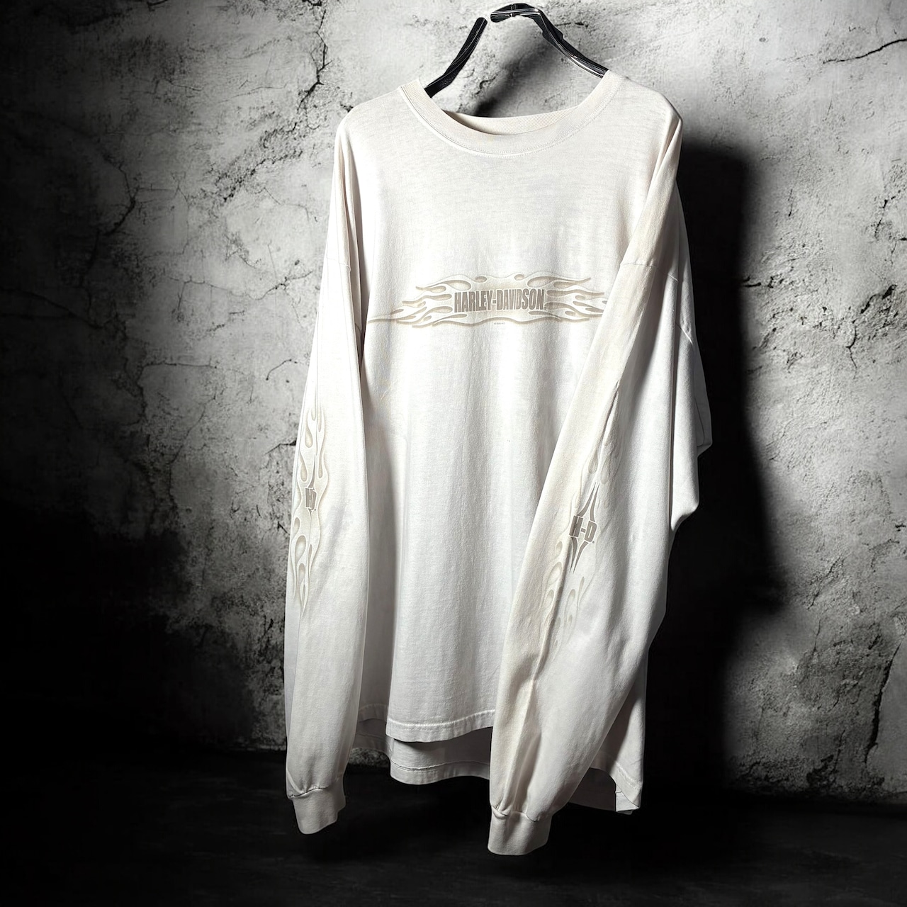 00s Harley-Davidson / ハーレーダビッドソン フレイム袖 × アリゾナバックプリント ロングスリーブTシャツ / 白