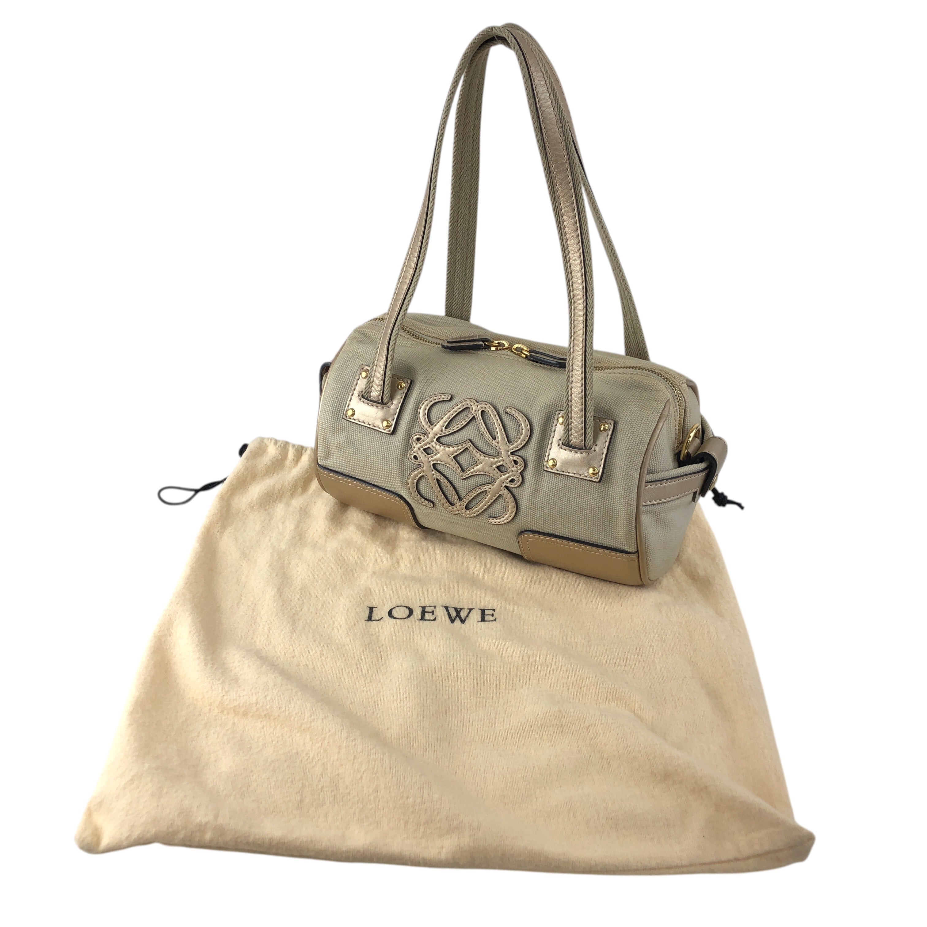 LOEWE ロエベ ボストン ハンドバッグ ステッチ ポーチ付き ベージュ LOEWE ロエベ ハンドバッグ ベージュ アナグラム キャンバス ミニ