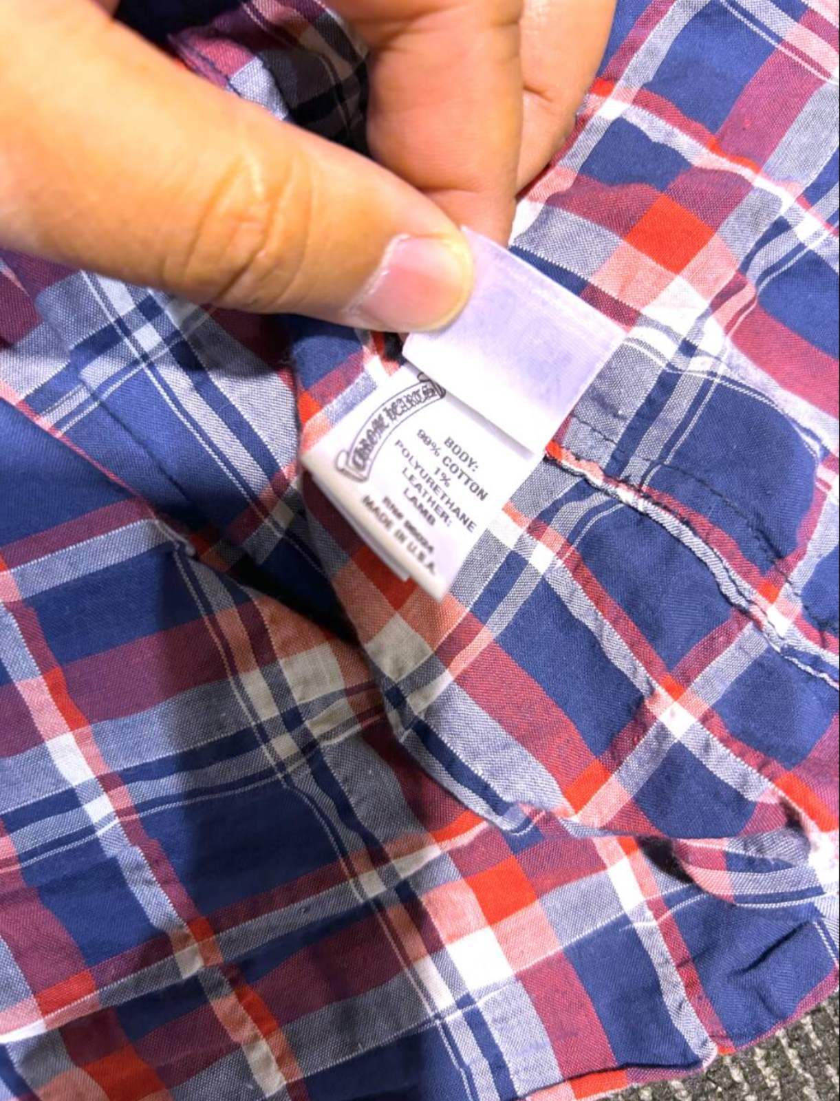CHROME HEARTS クロムハーツ チェックシャツ CHクロスパッチ レザー CH