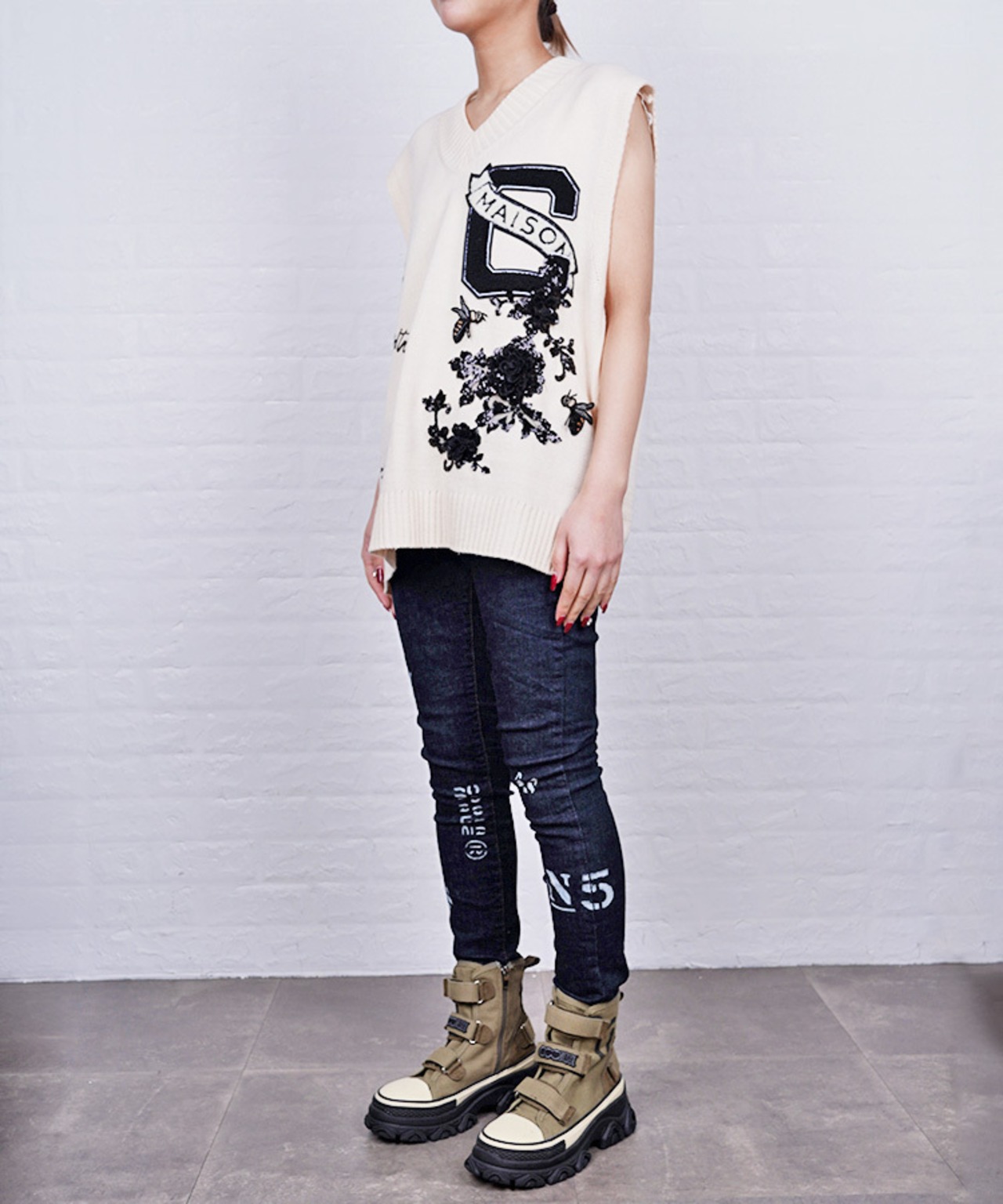 【ATELIER LINE】マルチペイントウエストゴムスキニーデニム　CQ-48087H