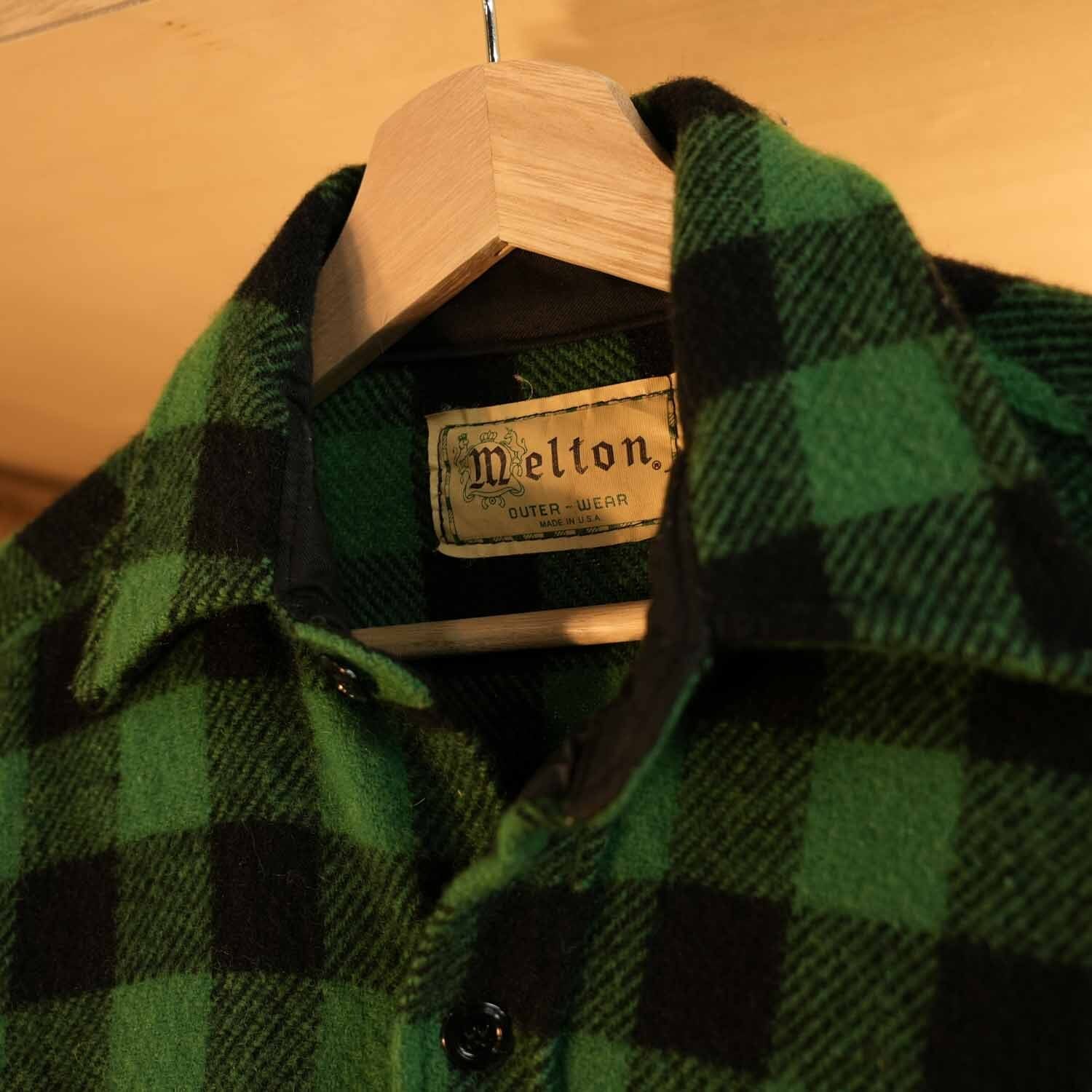 80's melton ウール チェックシャツ アメリカ製 Mサイズ程度 WOOL