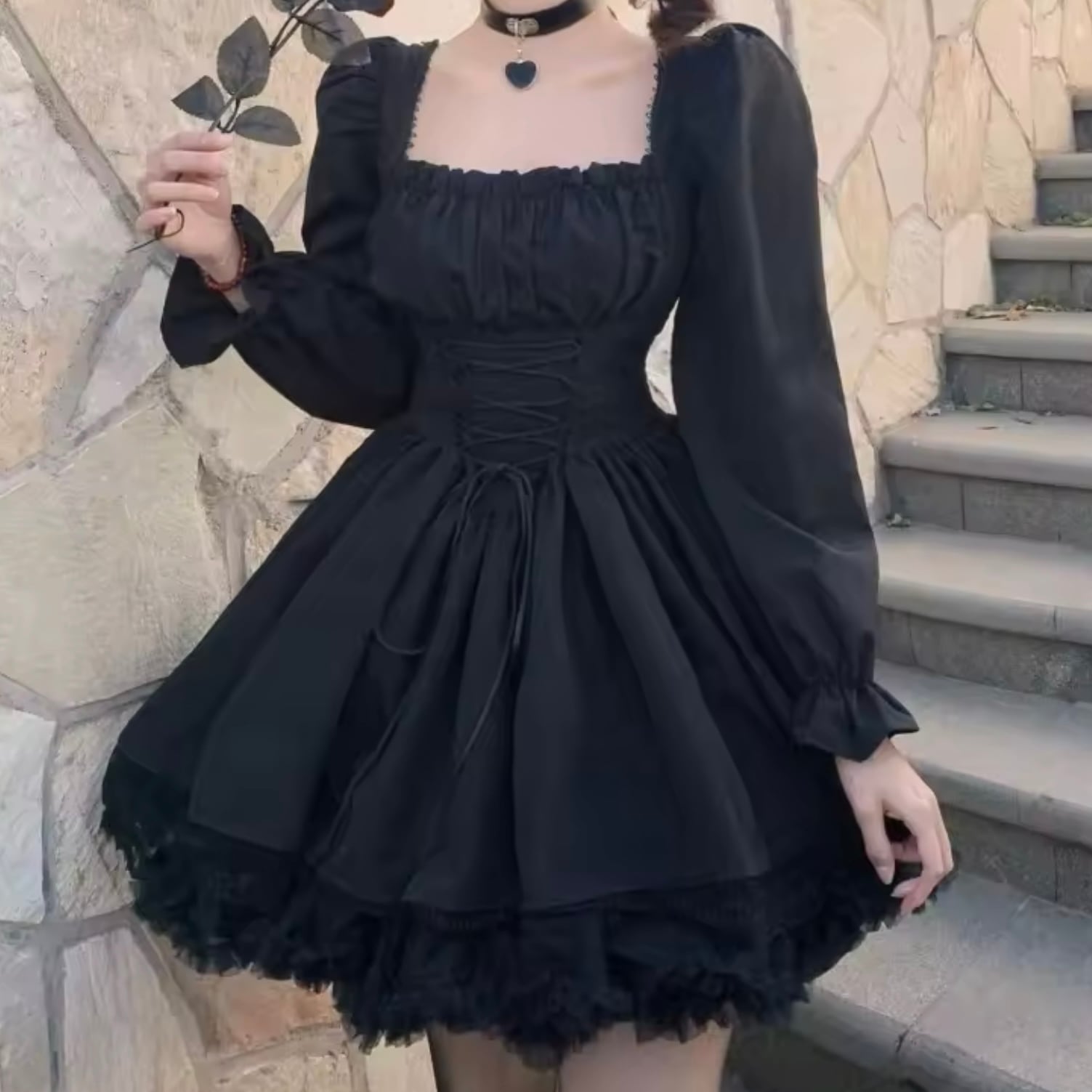 レースアップゴシックミニドレス | Mely