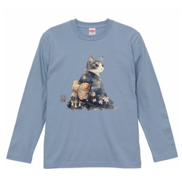 「雅猫のたたずまい ─ 藍染めの夕べ」 長袖Tシャツ / "The Elegant Cat's Appearance - An Evening of Indigo Dyeing" Long Sleeve T-Shirt