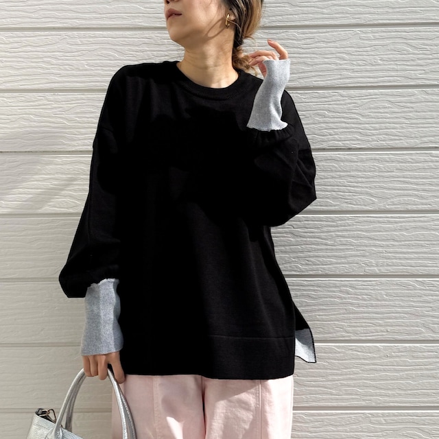 袖配色スリットニット