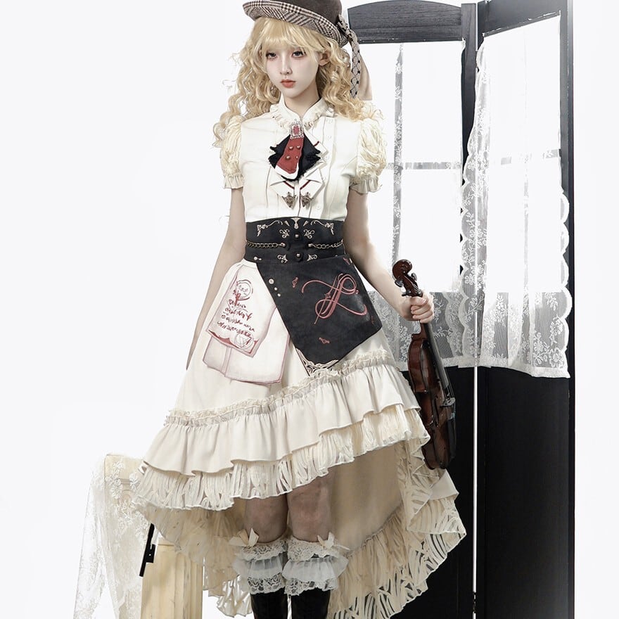 【値下げ】ハンドメイド　ボレロジャケット　ビスチェ　ティアードスカート　ロリータ ロリータファッション スチームパンク風ブラウス＆アシンメトリー