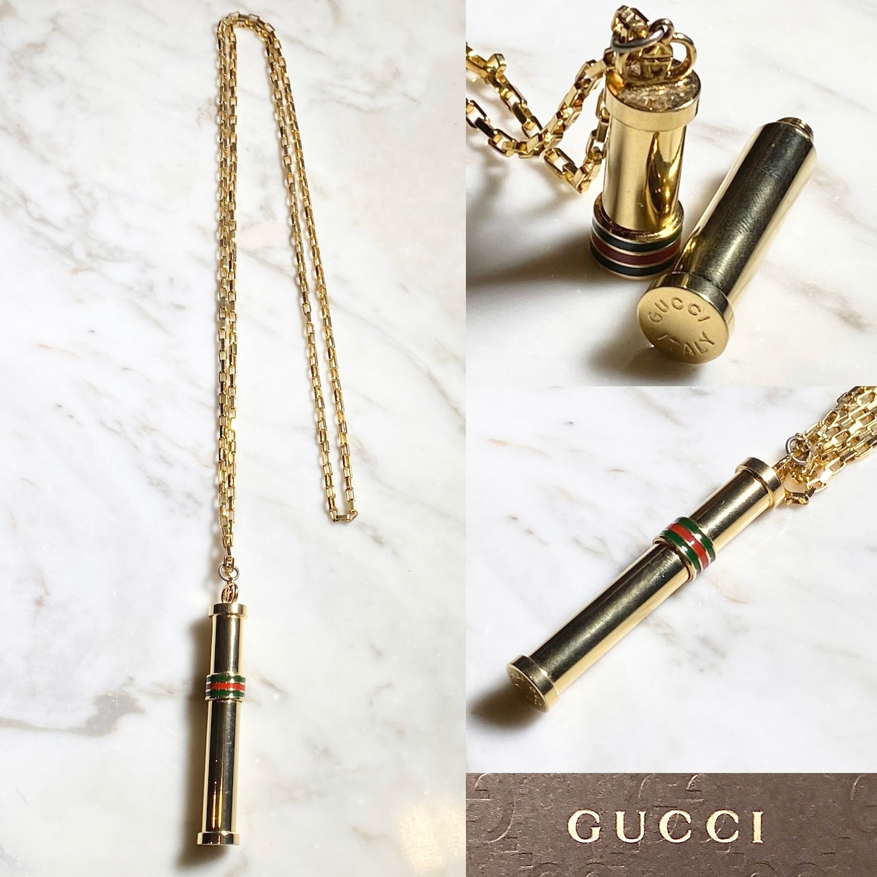 vintage GUCCI gold color metal necklace “perfume bottle”