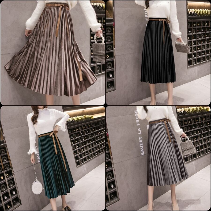 ウェストリボンが可愛いプリーツスカート ロング マキシ丈 無地 こなれ感 きれいめ 大人可愛い 春夏 お出かけや女子会にも 街角のカフェテラス