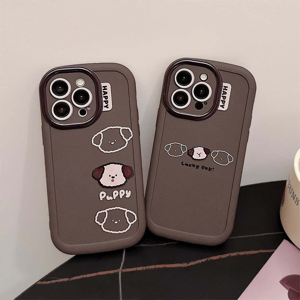 iPhone16 しいちゃん　スマホケース　ブラウン　3点セット iPhone16シリーズ対応】子犬が並んでるよ◎かわいい puppy ブラウン