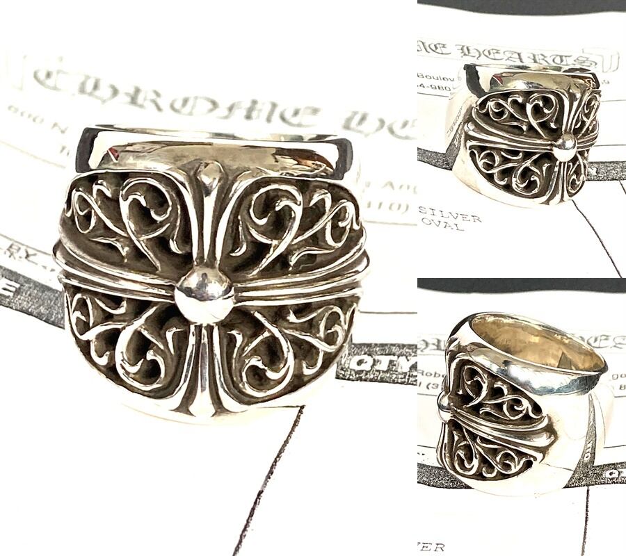 美品 インボイス付き 名作 CHROME HEARTS クロムハーツ オーバルクロス リング 指輪 CH クロス 定価18万 本物 20.5号