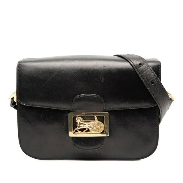 セリーヌ 馬車金具 ロゴ ショルダーバッグ ブラック ゴールド レザー レディース CELINE 【中古】