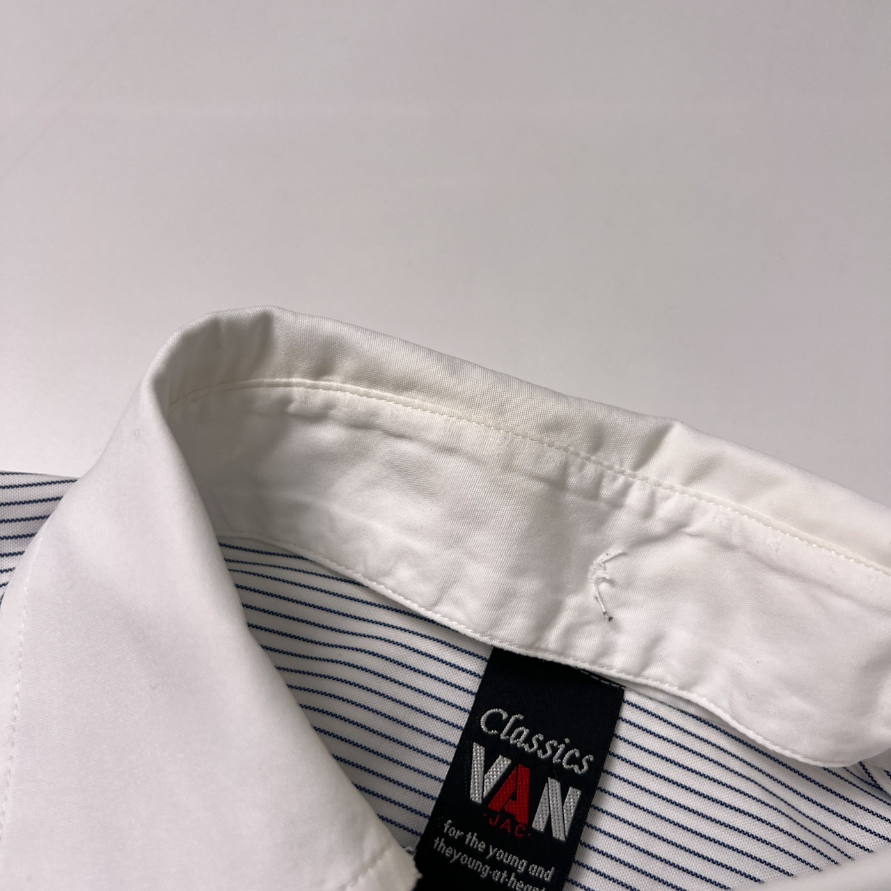 VAN JAC ヴァンヂャケットclassics ストライプ BD 長袖シャツ ホワイト ネイビー/襟付け替え