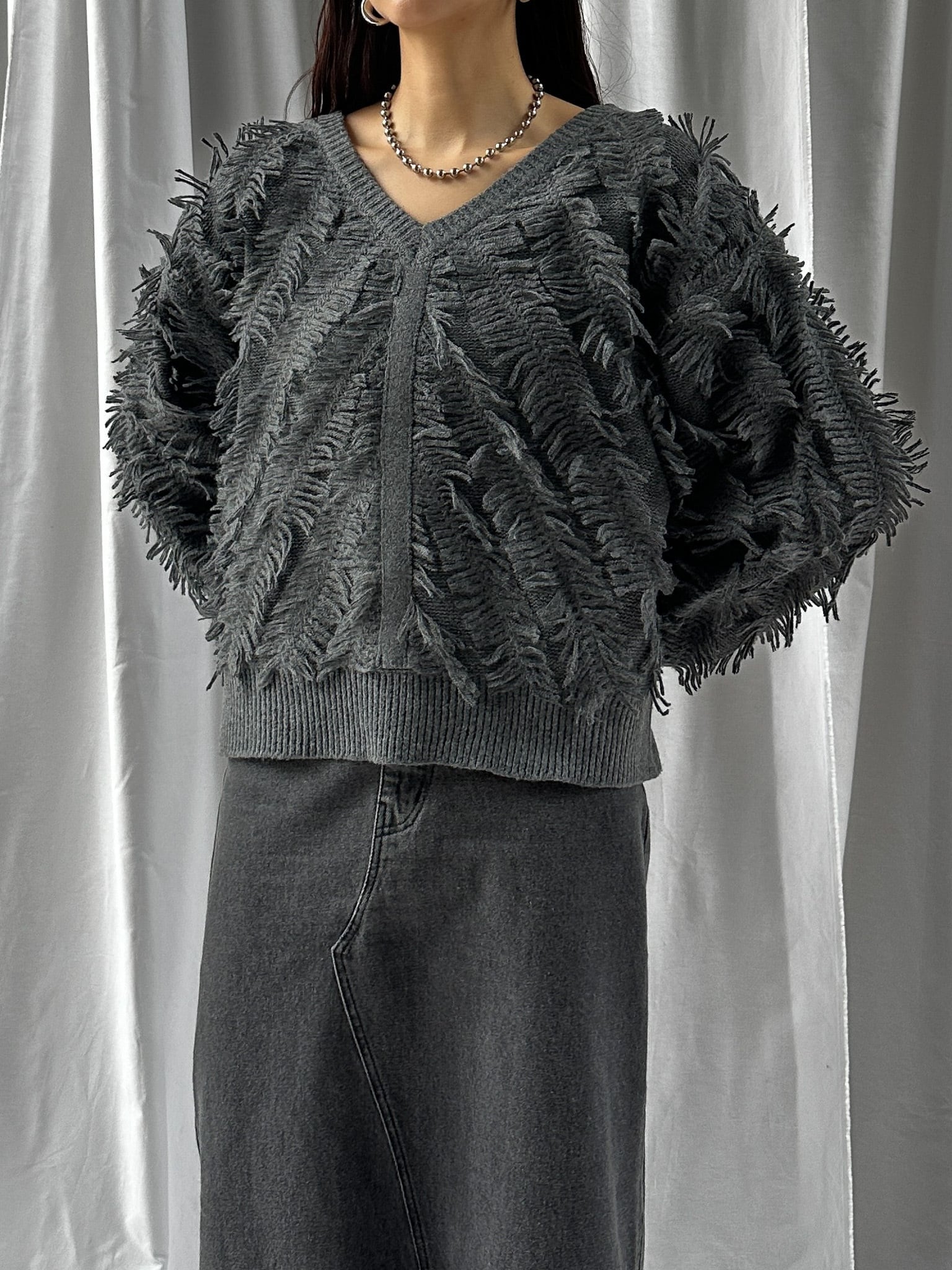 2WAY SHAGGY KNIT TOP(ﾂｰｳｪｲｼｬｷﾞｰﾆｯﾄﾄｯﾌﾟｽ）【5541102】select by Bab