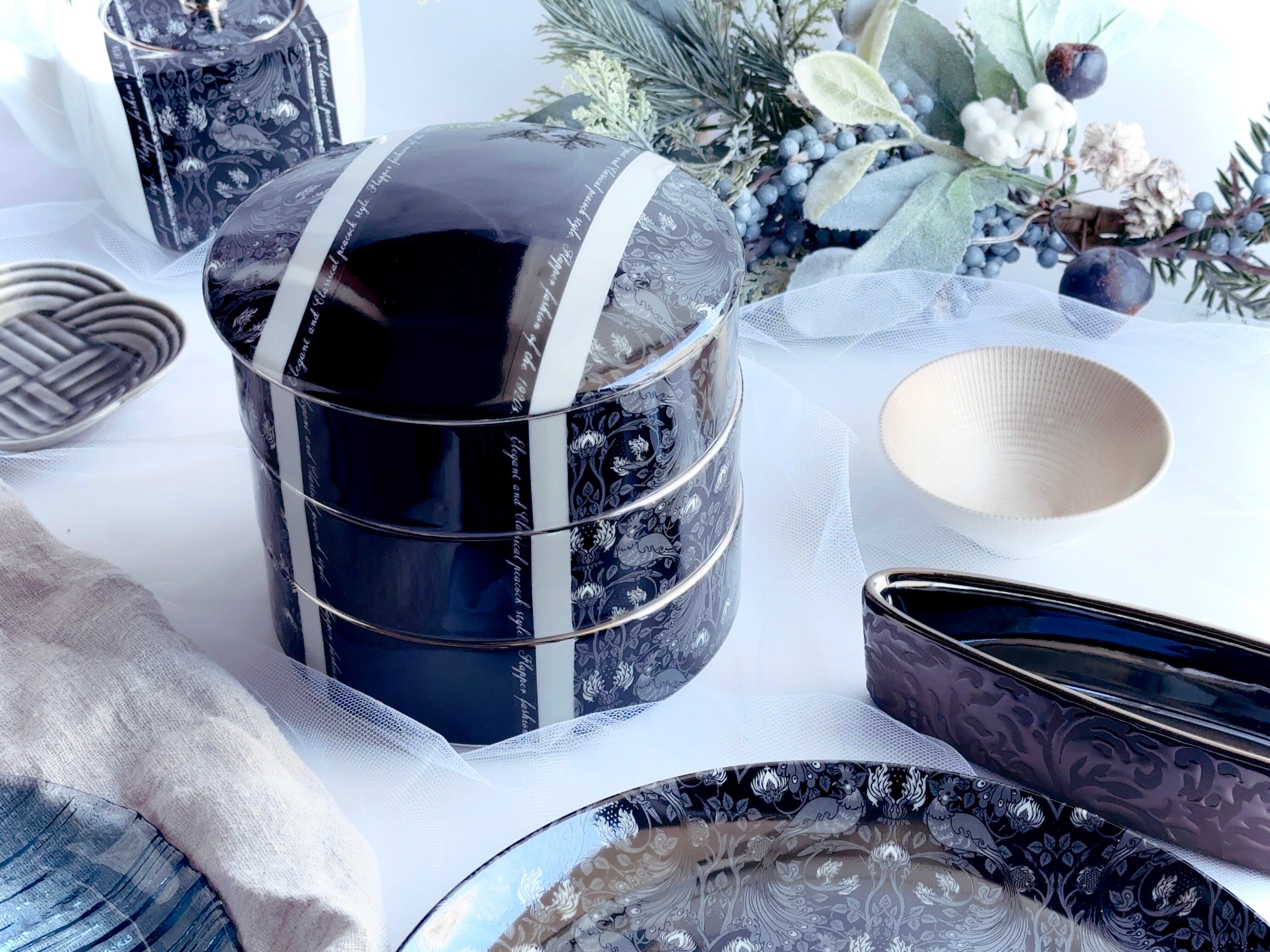 【白磁用】孔雀クラシック・ダークグレー A3サイズ ポーセリンアート転写紙