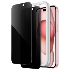 【在庫処分】JETech iPhone 15 6.1インチ用 プライバシー液晶保護フィルム 覗き見防止 強化ガラスフィルム ガイド枠付き 2枚セット
