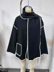 レディース ウールコート スカーフ付き ゆったり