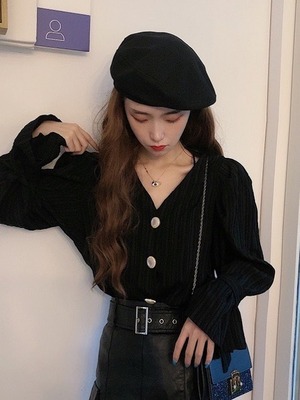 Vネックフェミニンレディブラウス