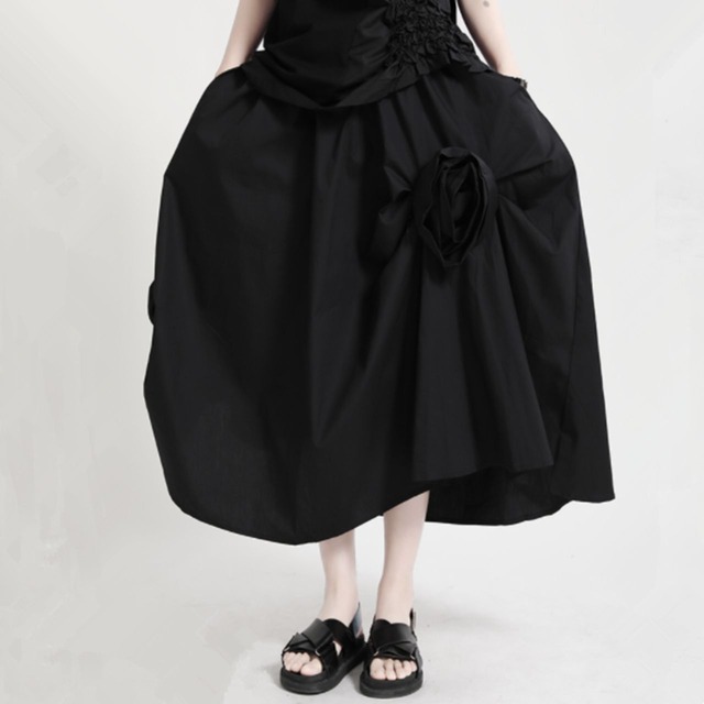 Rose motif decoration A-Line shiruetto midi skirt【3color】 C1151