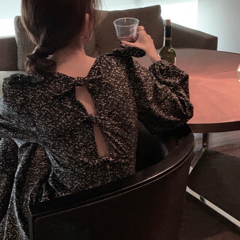 スタンダードベルベットスカート バックリボンホルターロングドレス レトロ ビッグFスモールZ韓国30698295312