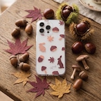 秋のウサギのスマホケース 秋の猫のスマホケース 木目 栗 どんぐり もみじ