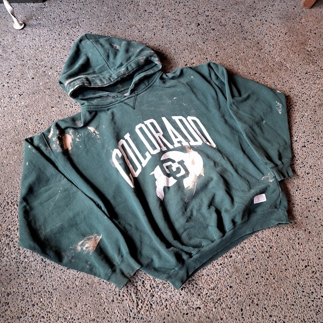 "hard work" "COLORADO" カレッジプリントパーカー used [403009]