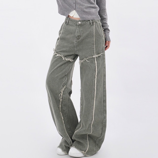 cut-off wide leg full length denim pants la2872