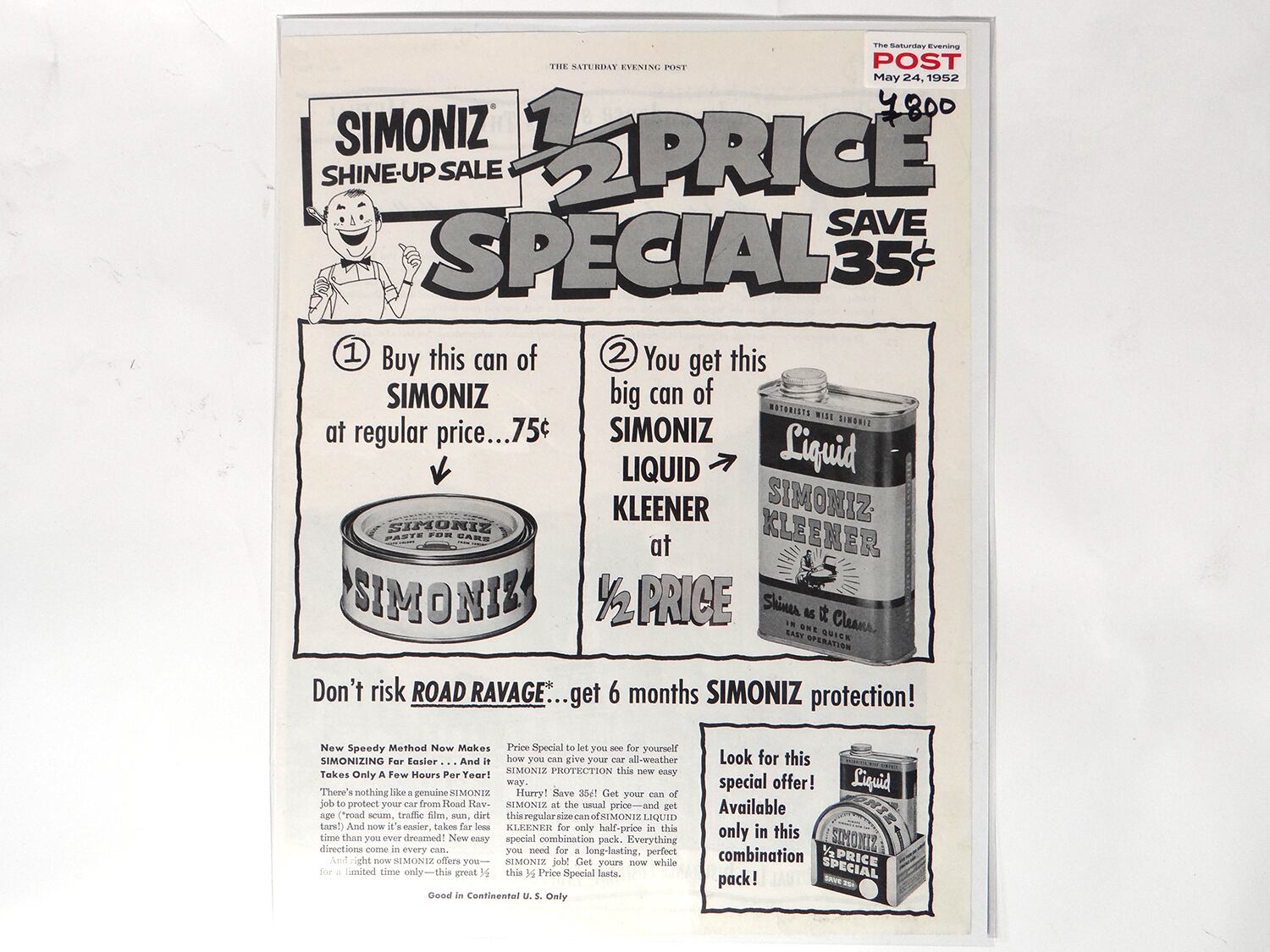 Vintage】SIMONIZ 雑誌切り抜き 1952年 The Saturday Evening Post