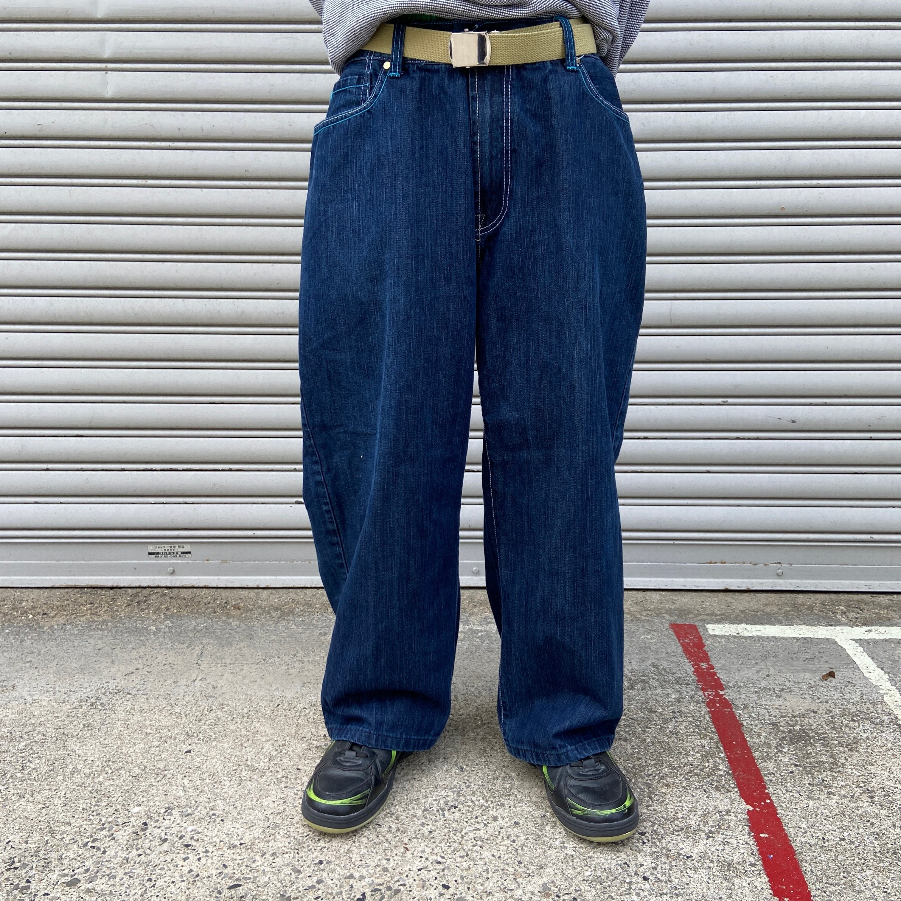 送料無料』90s ENYCE W42 ワイドバギーシルエット ブルーデニムパンツ 