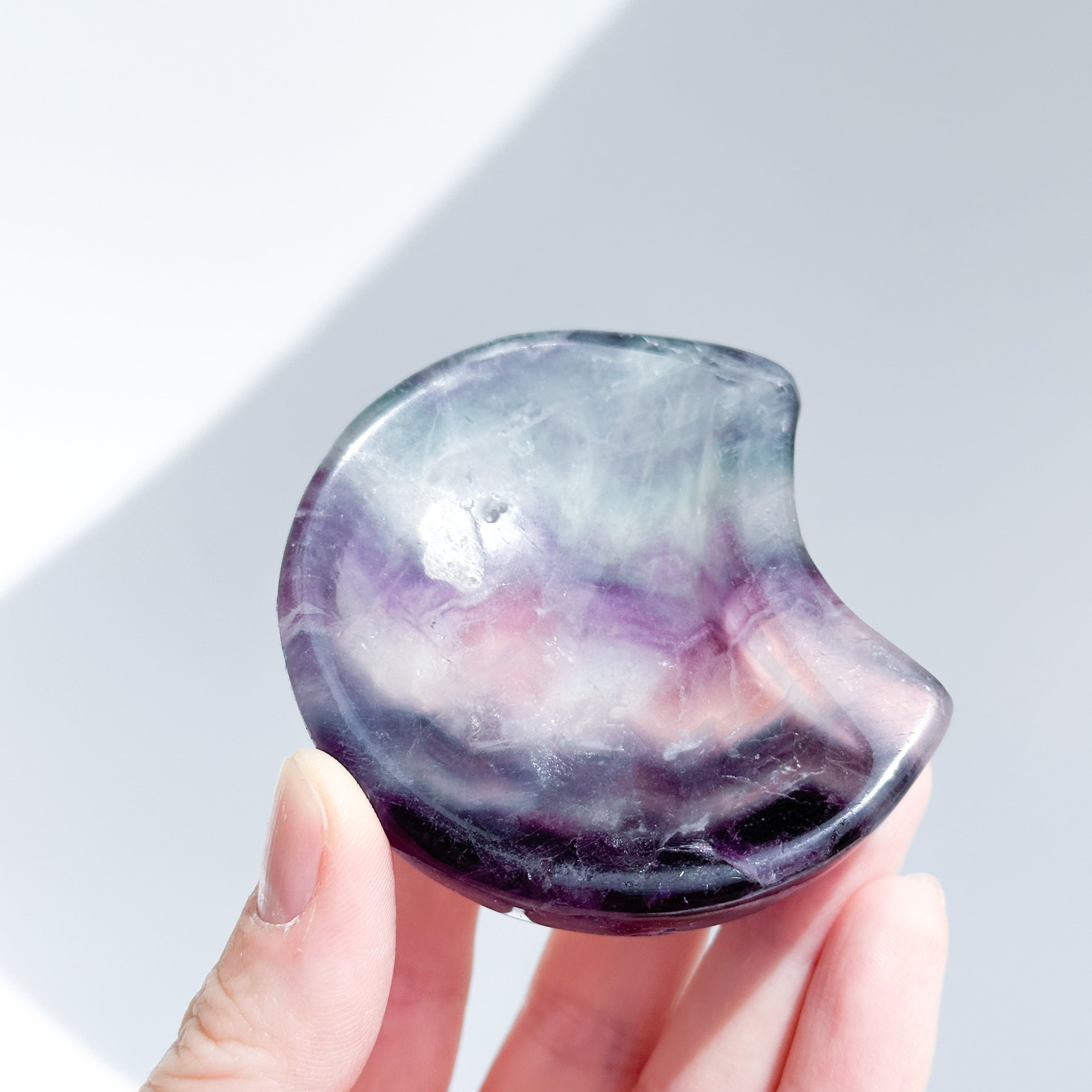 レインボーフローライト月型のうつわ03◇Fluorite◇天然石・鉱物