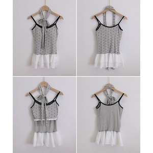 チョーカー付き キャミソール フリルティアード レディース 春夏秋 韓国 カップ付き きれいめ 大人 かわいい インナー トップス リボンチョーカー フェミニン ガーリー おしゃれ 大人可愛い 大人女子