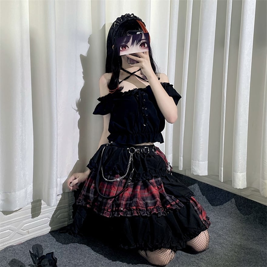 サブカル 服 地雷系 通販 ミニスカ チェック柄 切替えスカート