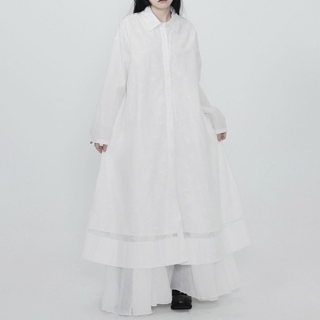 Flower design mesh stitch long shirt dress【2color】 C0857
