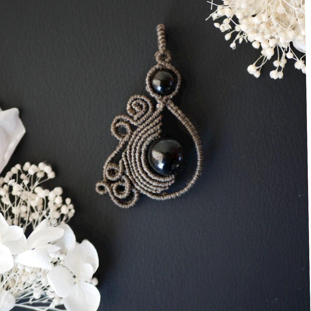 #2053 ♡ゴールドオブシディアン&モリオン&水晶天然石♡マクラメネックレス 2053 ♡ゴールドオブシディアン&モリオン&水晶天然石♡マクラメネックレス