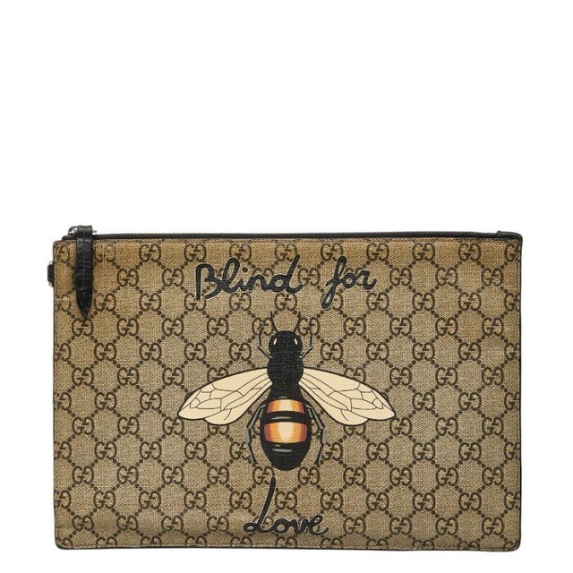 グッチ GGスプリーム ビー プリント クラッチバッグ セカンドバッグ 473904 ベージュ ブラック PVC レザー レディース GUCCI 【中古】
