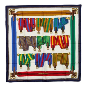 エルメス カレ90 Les Sangles サスペンダーベルト スカーフ ホワイト マルチカラー シルク レディース HERMES 【中古】